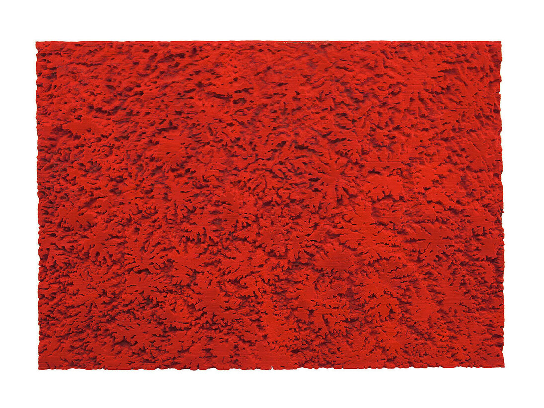 Loris Cecchini, Stratashades (red), 2014, Synthetic Felt and iron, 200 x 140 x 9 cm / 78.7 x 55.1 x 3.5 in