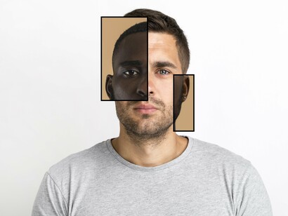 A face split into sections illustrates the contrast between our conscious self and the traits we unconsciously disown, which can be brought into harmony through shadow work