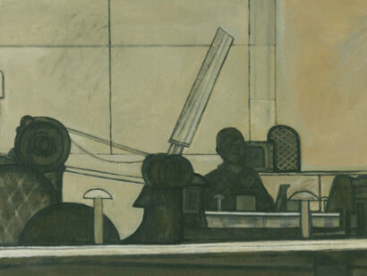 Prunella Clough, Man With Printing Press, 1953. Courtesy of Annely Juda Fine Art