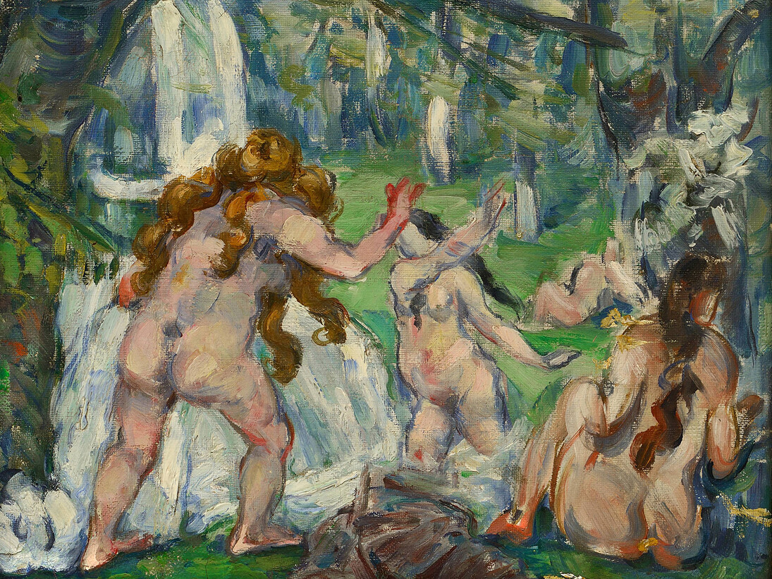 Paul Cézanne, Three Bathers, c. 1875, Oil on canvas, 30.5 x 33 cm, Private Collection, Photo: Ali Elai, Camerarts, Exhibition organised by the Royal Museum of Fine Arts, Antwerp, Royal Academy of Arts, London, and Centre for Fine Arts, Brussels
