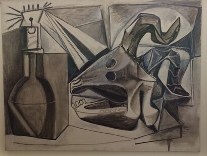 Crâne de chèvre, bouteille et bougie, 89 x 116 cm. Oil On Canvas  © Succession Picasso 2014