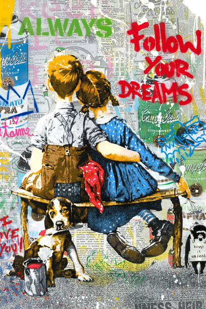 Mr. Brainwash (b. 1966) Work Well Together, 2023, Silkscreen and Mixed Media on Paper 30 x 22 in
 