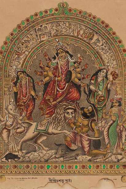 Sri Sri Dashabhuja (detail), published by Calcutta Jubilee Art Studio, H. P. Bhur, about 1880–85. Courtesy of MFA