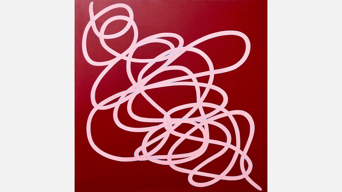 Luci Soni, Bimini Twist, 2023. 60 x 60 in., Acrylic on canvas. Courtesy of Voltz Clarke Gallery