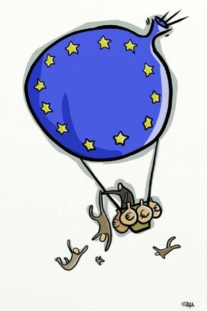 Marco Gavagnin – “L’insostenibile leggerezza dell’Euro” vignetta apparsa sul blog de L’Espresso.  