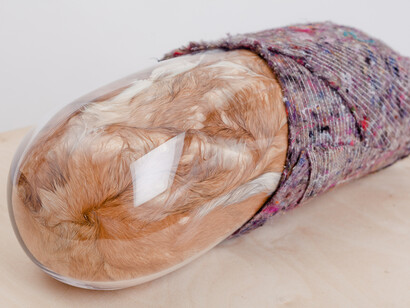 Adeline de Monseignat, Mother in Child, 2012, Vintage Fur, pillow filler, glass, transit blanket, steel, wood, mirror, Courtesy the artist and Ronchini Gallery