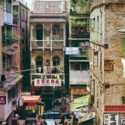 "Gough Street - View from Hollywood Road" [Hong Kong, 1979] by Keith Macgregor. Courtesy of Blue Lotus Gallery
