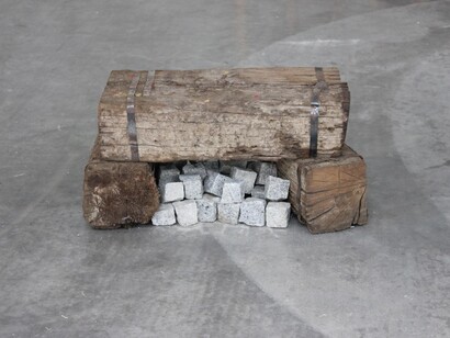 Kostis Velonis, Speakers' Corner, 2015, wood, blocks of granite, bronze, 34 x 30 x 57 cm, Courtesy Kalfayan Galleries, Athens-Thessaloniki

