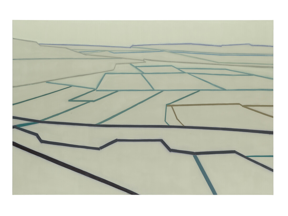 Suzanne Caporael, 695 (A van Gogh perspective, after "La Crau"), 2014, Oil on linen, 60 x 90 inches, 152.4 x 228.6 cm