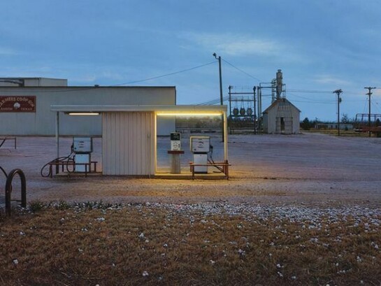 Rod Penner, Farmers Co-op Gin / Anson, TX, 2012, Acrylic on canvas, 20 x 32 inches (50.8 x 81.3 cm)