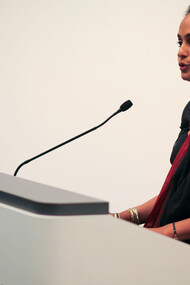 Arundhati Roy at a lecture at Harvard University in 2010