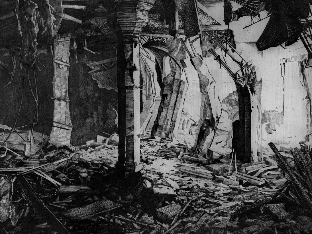 Dolores de Sade, A Vision of a Design of a Ruin, Etching, 37 x 45 cm 