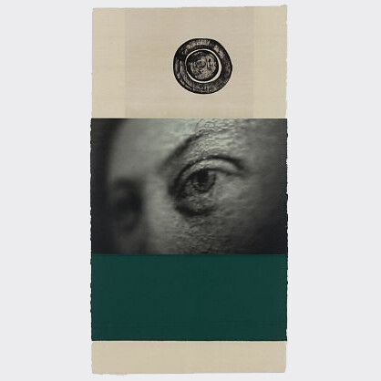 Ann Hamilton, visite ii 9/25, lithographic chine colle on screen print with collaged fabric, Courtesy of Ann Hamilton, Gemini G.E.L. and Robischon Gallery