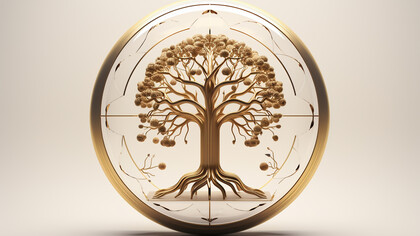 Circle of life depicted by a tree and its roots