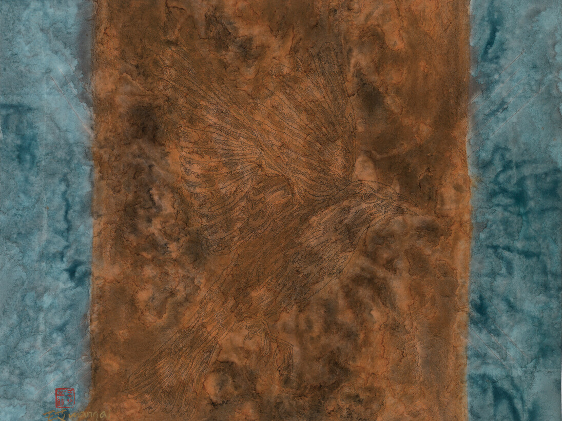 Wang Ai, Bird 2, 2014, 67 x 79 cm, Mixed technique on rice paper