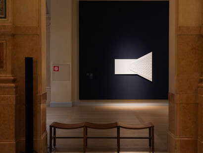 Enrico Castellani, 'Superficie bianca'. Dittico, 1967, tempera su tela estroflessa, introflessa e sagomata, 120 x 150 cm
