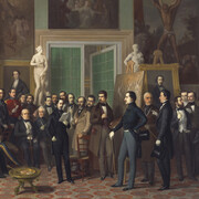 Antonio María Esquivel y Suárez de Urbina, Los poetas contemporáneos. Una lectura de Zorrilla en el estudio del pintor (detalle), 1846. Cortesía del Museo Nacional del Prado