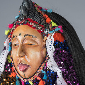 Sheku “Goldenfinger” Fofanah with Dezo Sesay, tailor, Jollay society “Fairy” masquerade ensemble (detail), 2023. Courtesy of the Frist Art Museum