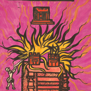 Leslie Tillett, Spaniards set fire the temple at Tlatelolco, 1972-1976. Courtesy of Denver Art Museum