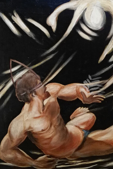 "Aracne". Bitumi, olio e pigmenti su tela cm. 80 x 100, 1970 