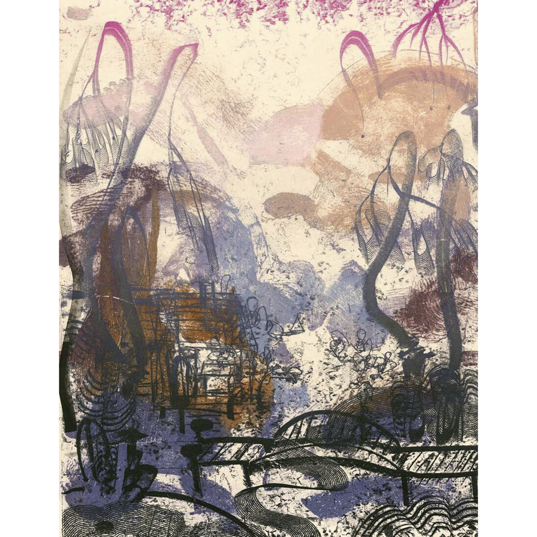 Nancy Lasar, Walking Bridge II, 2014, 41 x 29.5, Carborundum monoprint with chine colle