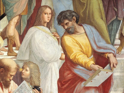 Hypatia of Alexandria in The School of Athens, a fresco by the Italian Renaissance artist Raphael, painted between 1509 and 1511 decorating the rooms now called the Stanze di Raffaello in the Apostolic Palace in Vatican City