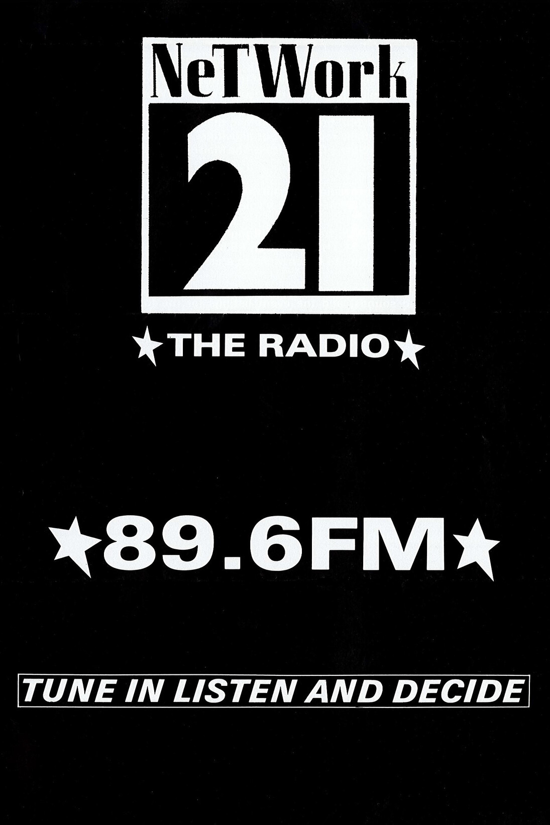 Network 21 89.6FM, c. 1980-89, flyer, image courtesy Stephen Hebditch