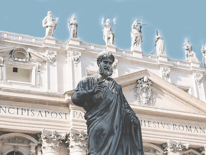 Sculpture in front of St. Peter's Basilica in Vatican, Italy