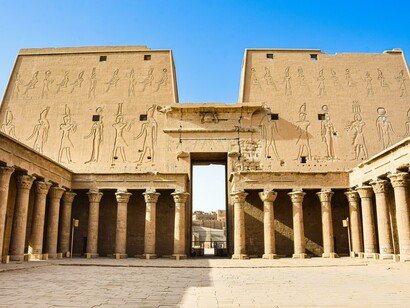 The Philae Temple complex stands on an island in the reservoir of the Aswan Low Dam, Aswan, Egypt