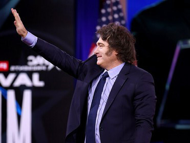 In this image by Gage Skidmore, Argentine President Javier Milei delivers remarks at the 2025 CPAC gathering at the Gaylord National Resort & Convention Center in National Harbor, Maryland