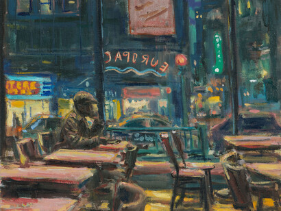 Henry Kondracki, Midnight Coffee, oil on canvas, 14 x 18 inches