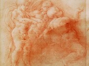 Maniera di Francesco Mazzola detto il Parmigianino (Parma, 1503 – Casalmaggiore, 1540) Gioco di putti o amorini (recto) Studio per cavallo (verso) Sanguigna su carta; 213 x 236 mm