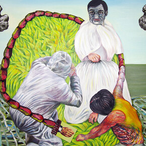 Raphaëlle Ricol, Alexandre au pays des merveilles, 2014, Huile sur toile, 160 x 200 cm, Courtesy Galerie Patricia Dorfmann, Paris