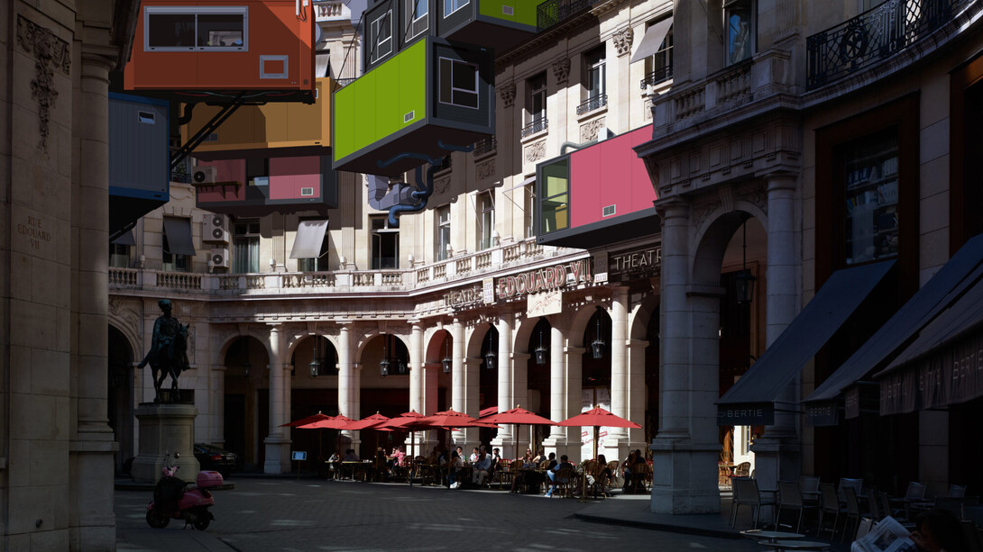 Alain Bublex, Plug-in city (2000) – 10 place Edouard VII, Paris (détail), 2011. Avec l'aimable autorisation de la Galerie Vallois