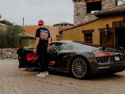 Sebastian Ghiorghiu showcasing one of his opulent automobiles, Arizona, the USA