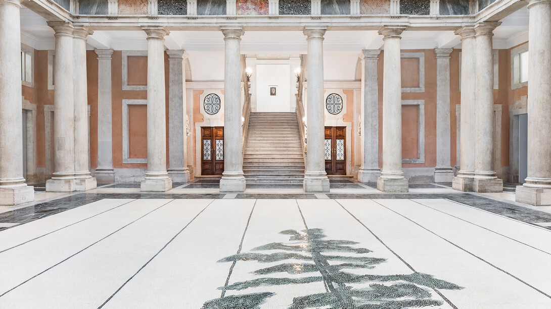 Luc Tuymans, Schwarzheide, 2019, Fantini Mosaici, Milano, Installation View at Palazzo Grassi, 2019 © Palazzo Grassi, Photography by Delfino Sisto Legnani e Marco Cappelletti