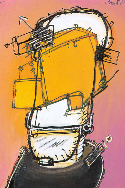 Mattia Moreni, L'unico linguaggio dell'avanguardia è l' elettronica...basta saperlo e indicarla... grottesca... Perche'? (dettaglio), 1995. Cortesia di Galleria d’Arte Maggiore