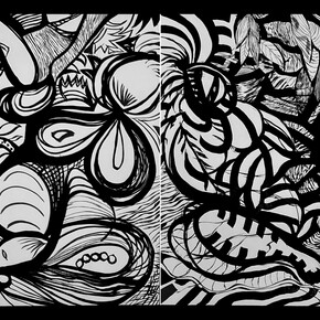 Naomie Kremer, Inklinks I, 2022, acrylic on canvas, 36x72 inches. Courtesy of the artist and Modernism Inc. Gallery