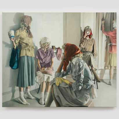 Eunnam Hong, Lunch Break, 2023, oil on linen, 33x40 inches. Courtesy of Lubov NYC