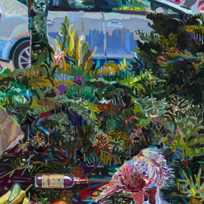 Leon Benn
Natural History
2019
oil, oil pastel, and fabric dyes on Moroccan linen
55 x 70 in. (139.7 x 177.8 cm)