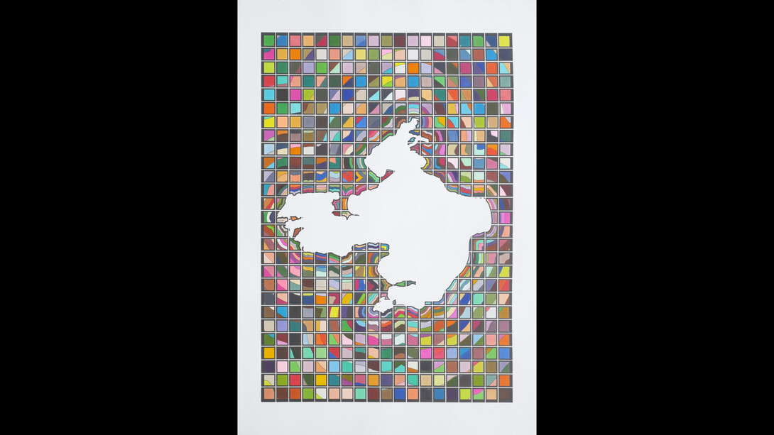 Lordy Rodriguez, Siling Lake Tibet, 2023, ink on paper, 30x21 1/2 inches. Courtesy of the artist and Hosfelt Gallery