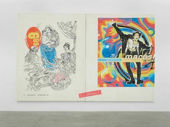 Michel Majerus, o.T. (69), 1994, Acrylic on cotton, Two panels, each: 119 1/4 x 93 1/4 inches; 303 x 237 cm, overall: 238 1/2 inches x 186 1/2 inches; 474 x 606 cm