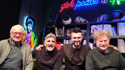 Da destra: Red Ronnie, Antonio Lusi il Lupo, Valter Vincenti, Lele Melotti. Antonio Lusi: la fusione del rock con numerologia e tradizione, alla ricerca della perfezione sonora