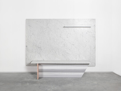 Robert Stadler, Cut_Paste #4A + #4B, 2013, marble, aluminium. Cut_Paste #4A : h150 l220 w11 cm / h59 l86.6 w4.3 in, Cut_Paste #4B : h42.5 l170 w40 cm / h16.7 l67 w15.7 in, limited edition of 8 + 4 ap, Courtesy Carpenters Workshop Gallery