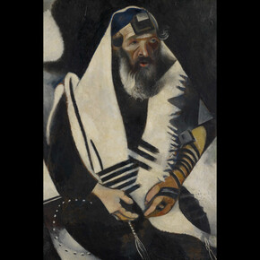 Le juif en noir et blanc, 1914, Huile sur carton marouflé sur toile, 101 x 80 cm, Fondation Im Obersteg
Dépôt permanent au Kunstmuseum Basel 2004, Inv. Im 1084 © Marc Chagall, Vegap, Bilbao 2018
