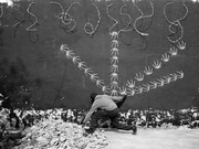 Robin Rhode, Four Plays (detail), 2012-2013, black & white print, 16 parts, each: 16.375 x 24.25 x 1.5 inches (framed), 41.6 x 61.6 x 3.8 cm, Overall dimensions: 71.81 x 103.31 x 1.5 inches, 182.4 x 262.4 x 3.8 cm, Edition of 5