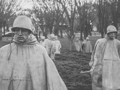Statues of World War Two soldiers marching