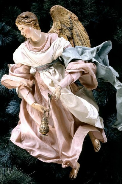 Angel, Neapolitan, 18th century, Poychrome terra cotta and wood with silk robes and silver gilt censer, gift of Loretta Hines Howard, 1964. Courtesy of The Metropolitan Museum of Art.