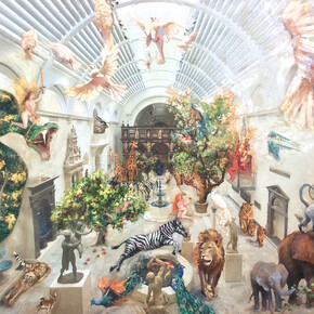 Nicole Etienne, Delights at the Victora Albert Museum, 2015, oil paint, swarovsky crystal, 23 carat gold leaf on glitter canvas