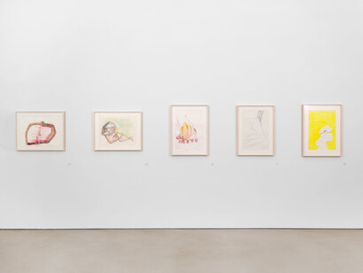 Maria Lassnig, Works on paper, 1955–2004, exhibition view. Courtesy of Petzel Gallery